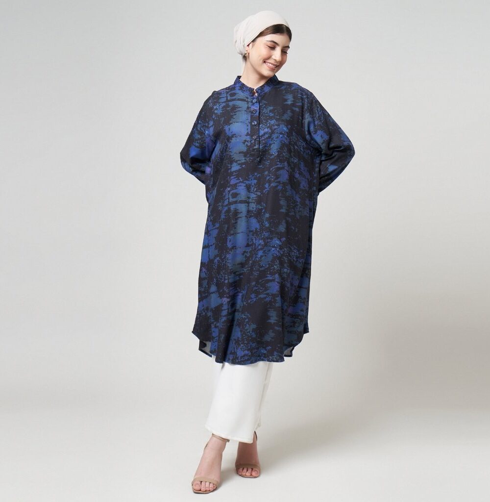 Dhoby Ghout Tunik Panjang Premium Wanita Putih Muslim Modern All Size Kancing Depan - Aqela