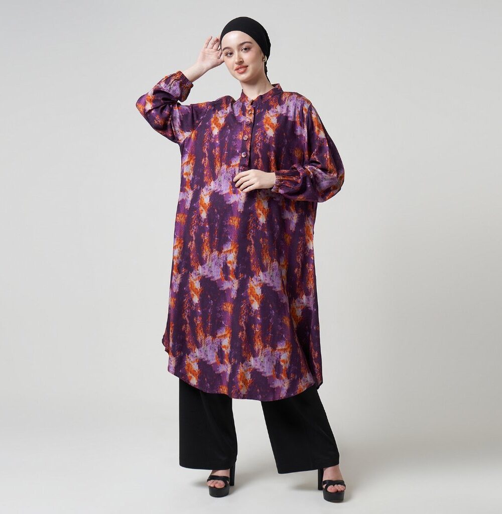 Dhoby Ghout Tunik Panjang Premium Wanita Ungu Muslim Modern All Size Kancing Depan - Haniyah