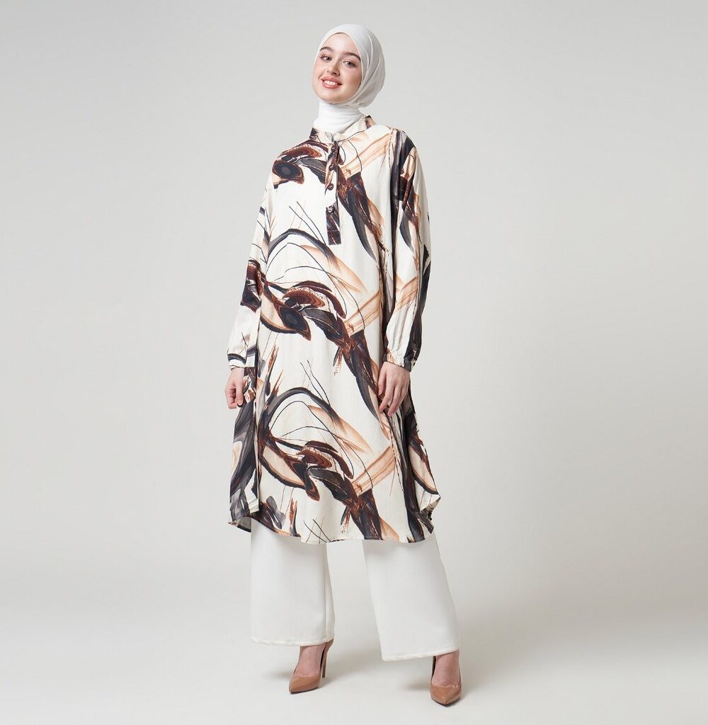 Dhoby Ghout Tunik Panjang Premium Wanita Putih Muslim Modern All Size Kancing Depan - Salfa