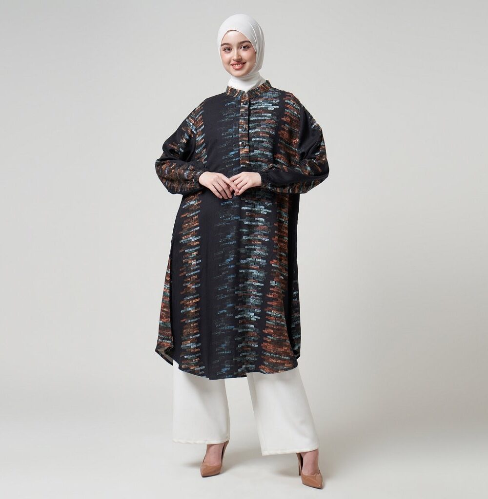 Dhoby Ghout Tunik Panjang Premium Wanita Navy Muslim Modern All Size Kancing Depan - Salga