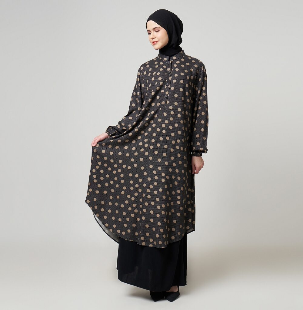 Dhoby Ghout Tunik Panjang Premium Wanita Hitam Muslim Modern All Size Kancing Depan - Fitri
