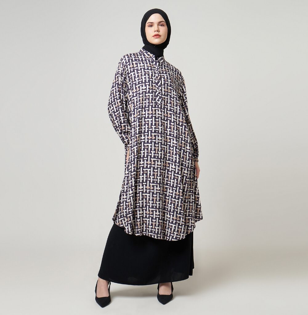 Dhoby Ghout Tunik Panjang Premium Wanita Hitam Muslim Modern All Size Kancing Depan - Gantina