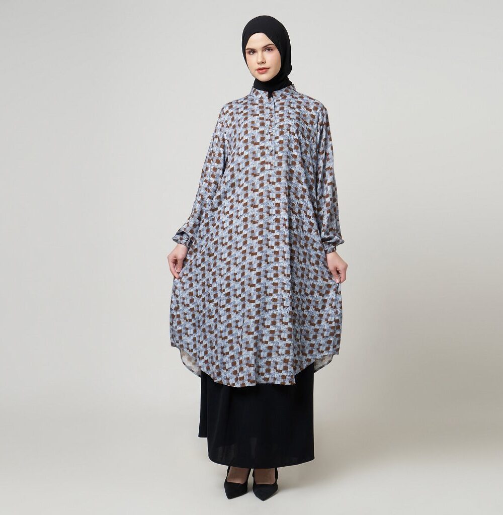 Dhoby Ghout Tunik Panjang Premium Wanita Hitam Putih Muslim Modern All Size Kancing Depan - Iraidi