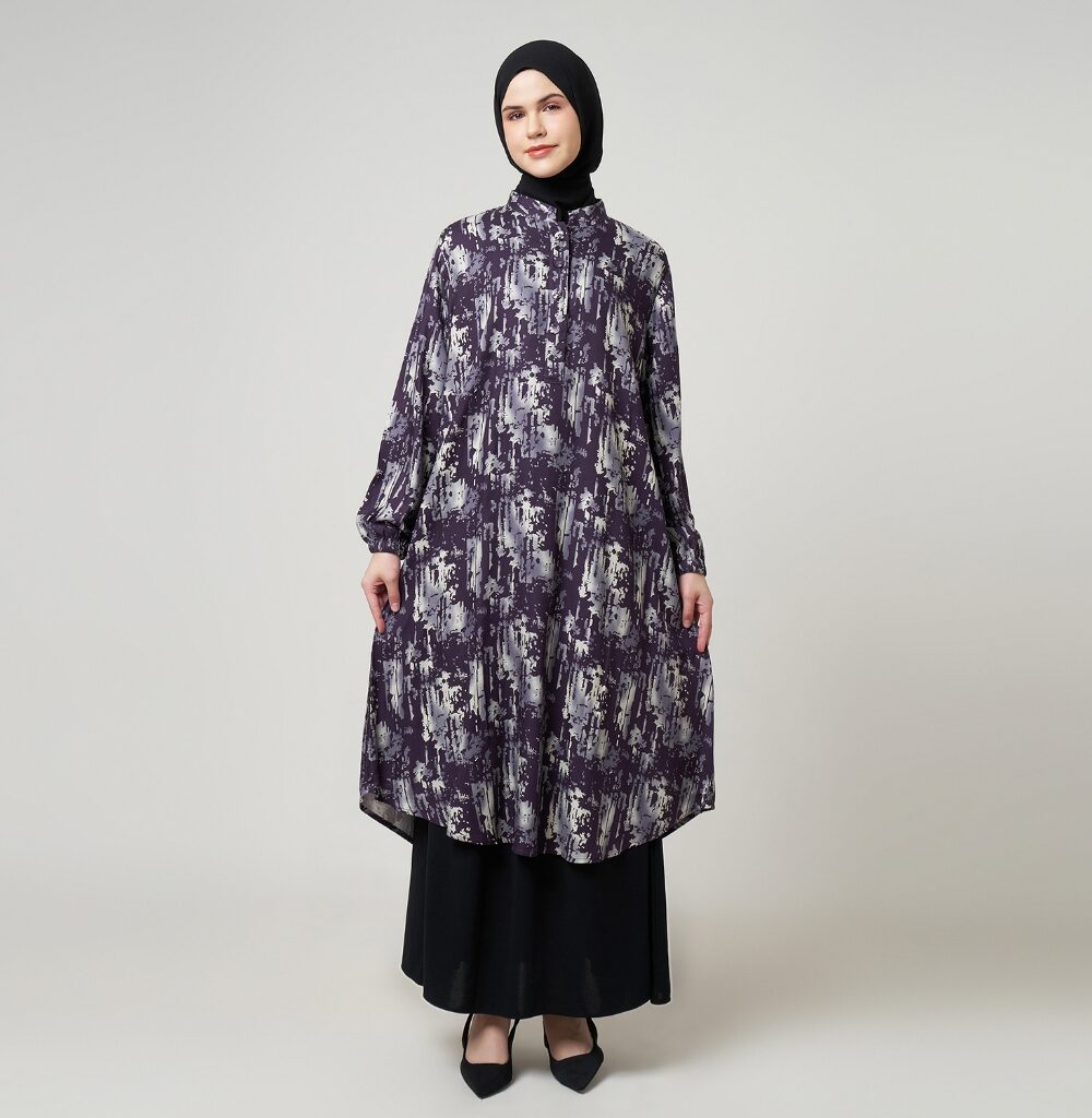 Dhoby Ghout Tunik Panjang Premium Wanita Ungu Muslim Modern All Size Kancing Depan - Intan