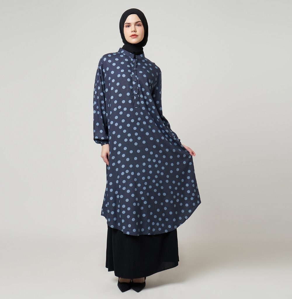 Dhoby Ghout Tunik Panjang Premium Wanita Navy Muslim Modern All Size Kancing Depan - Fitria