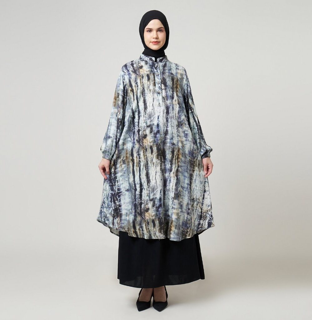 Dhoby Ghout Tunik Panjang Premium Wanita Putih Muslim Modern All Size Kancing Depan - Esmira