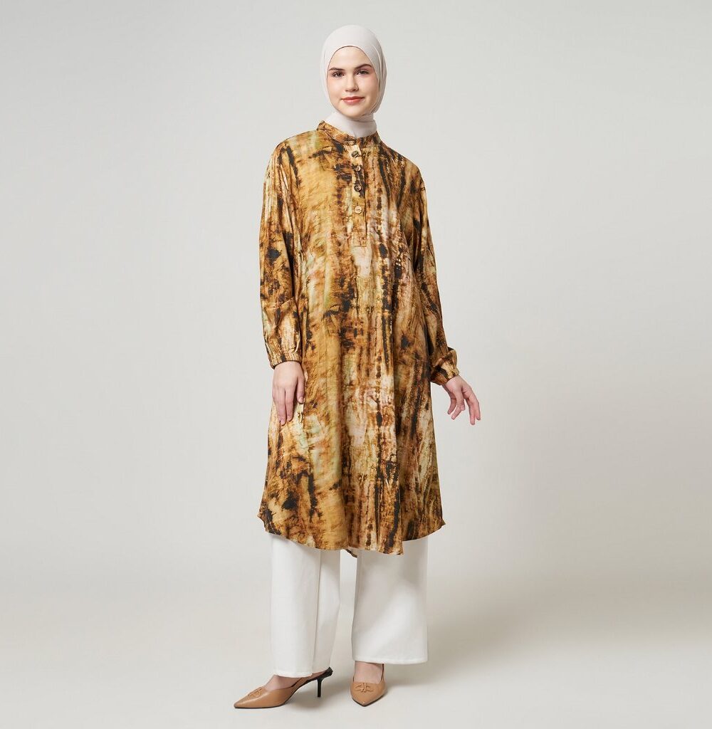 Dhoby Ghout Tunik Panjang Premium Wanita Kuning Muslim Modern All Size Kancing Depan - Diani