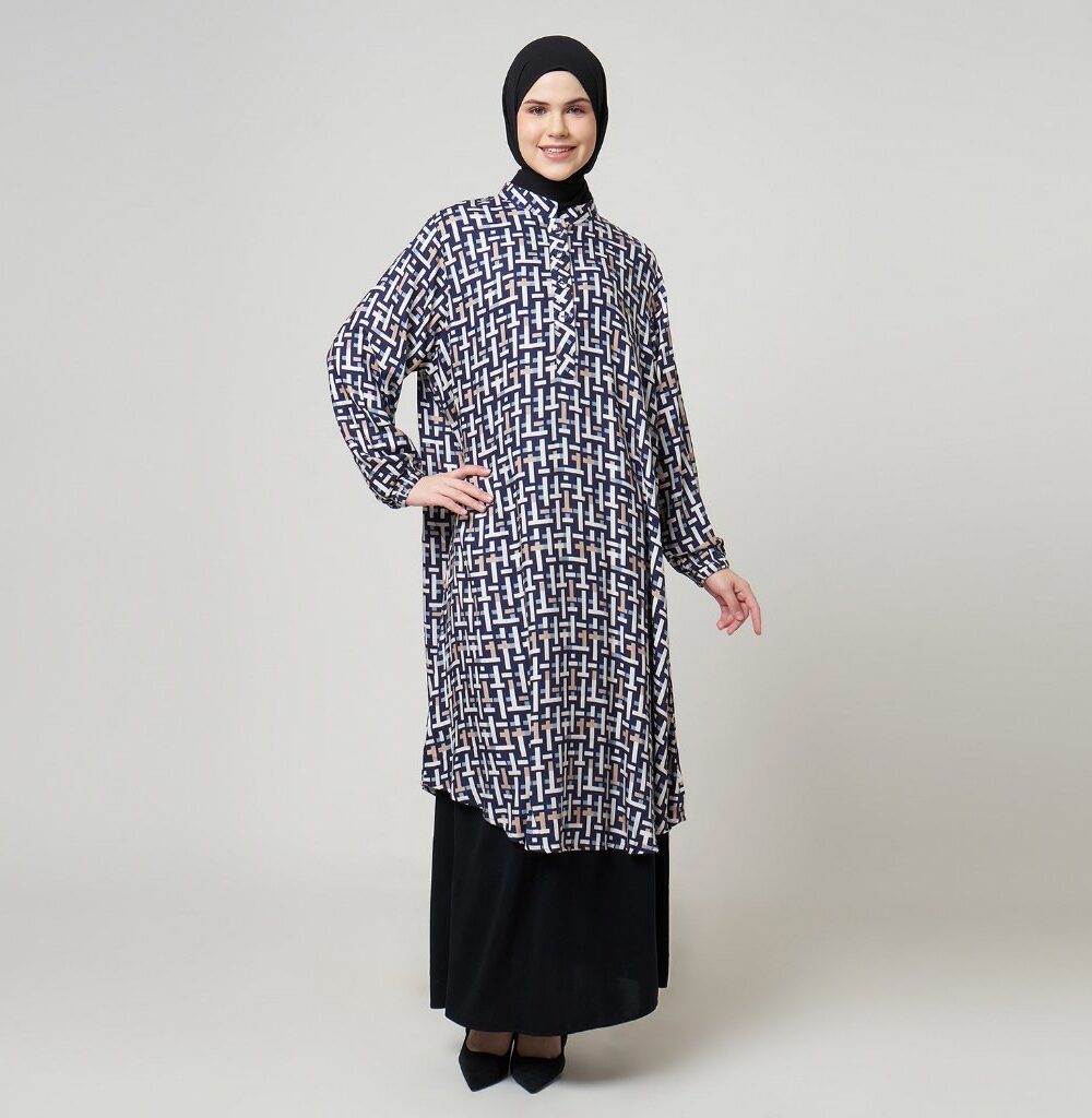 Dhoby Ghout Tunik Panjang Premium Wanita Hitam Muslim Modern All Size Kancing Depan - Dini