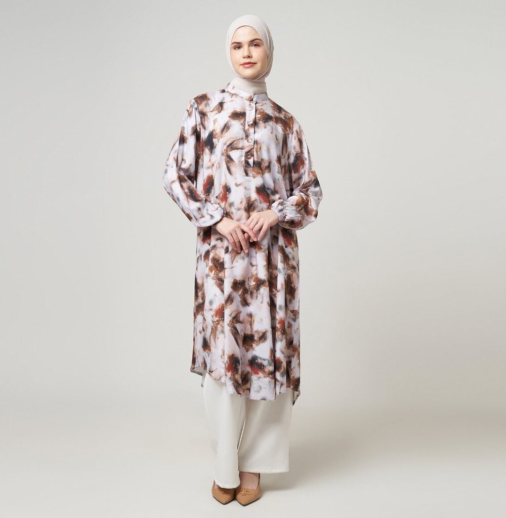 Dhoby Ghout Tunik Panjang Premium Wanita Navy Muslim Modern All Size Kancing Depan - Fanya