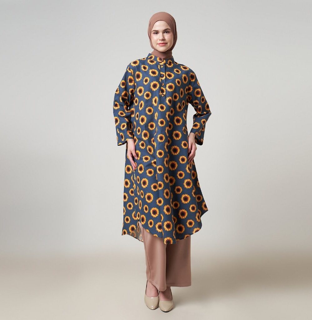 Dhoby Ghout Tunik Panjang Premium Wanita Tosca Kuning Muslim Modern All Size Kancing Depan - Erida