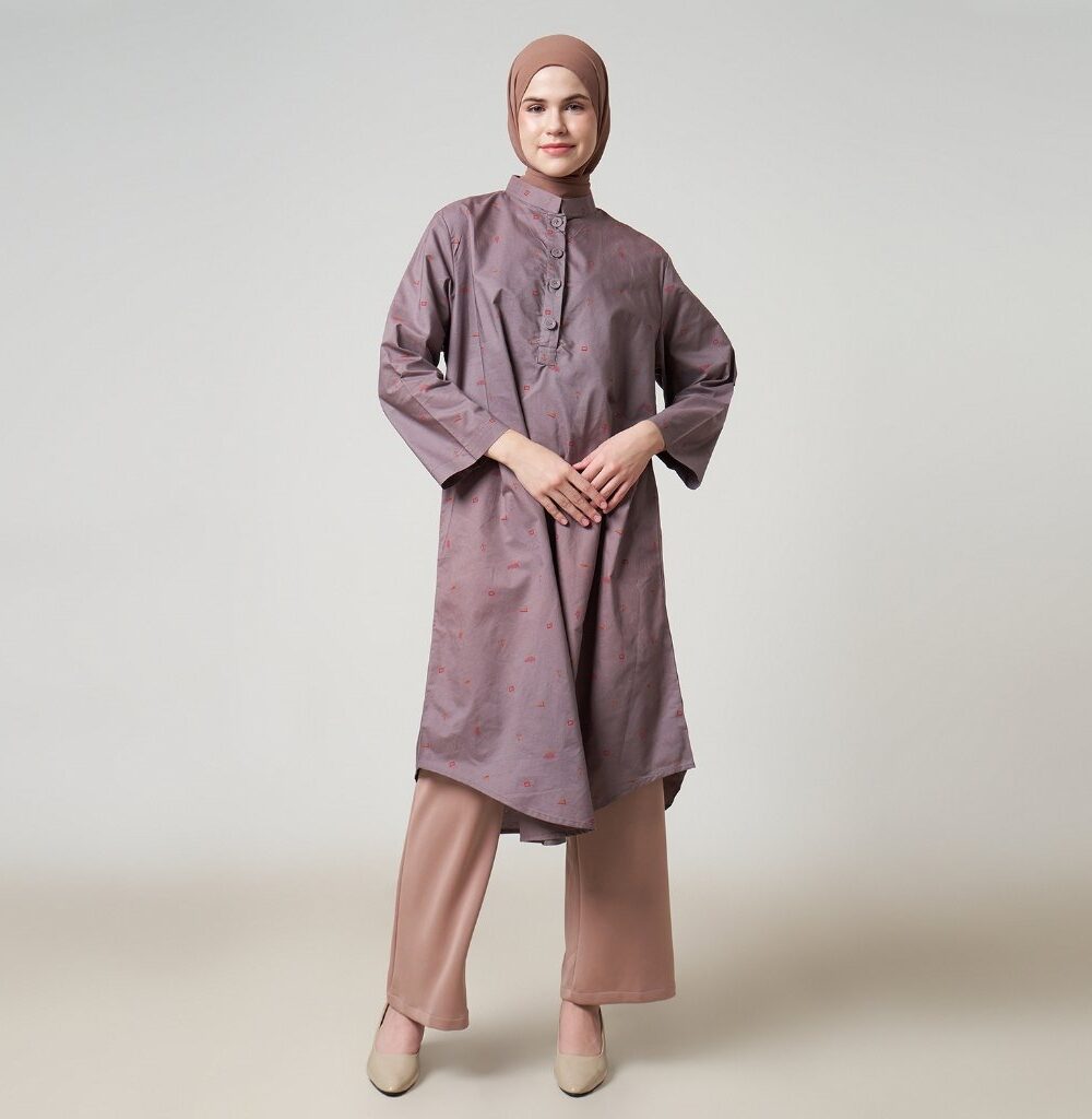 Dhoby Ghout Tunik Panjang Premium Wanita Ungu Muslim Modern All Size Kancing Depan - Erica