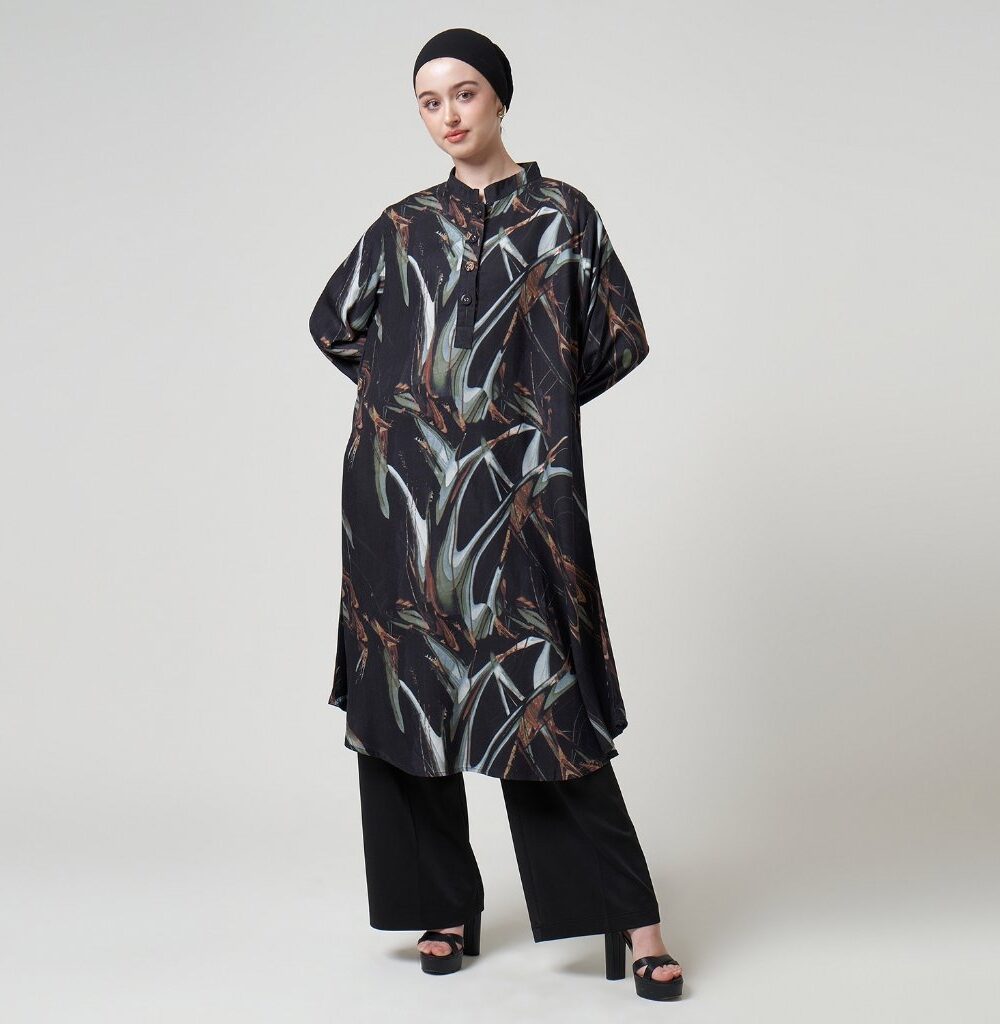 Dhoby Ghout Tunik Panjang Premium Wanita Hitam Muslim Modern All Size Kancing Depan - Salea